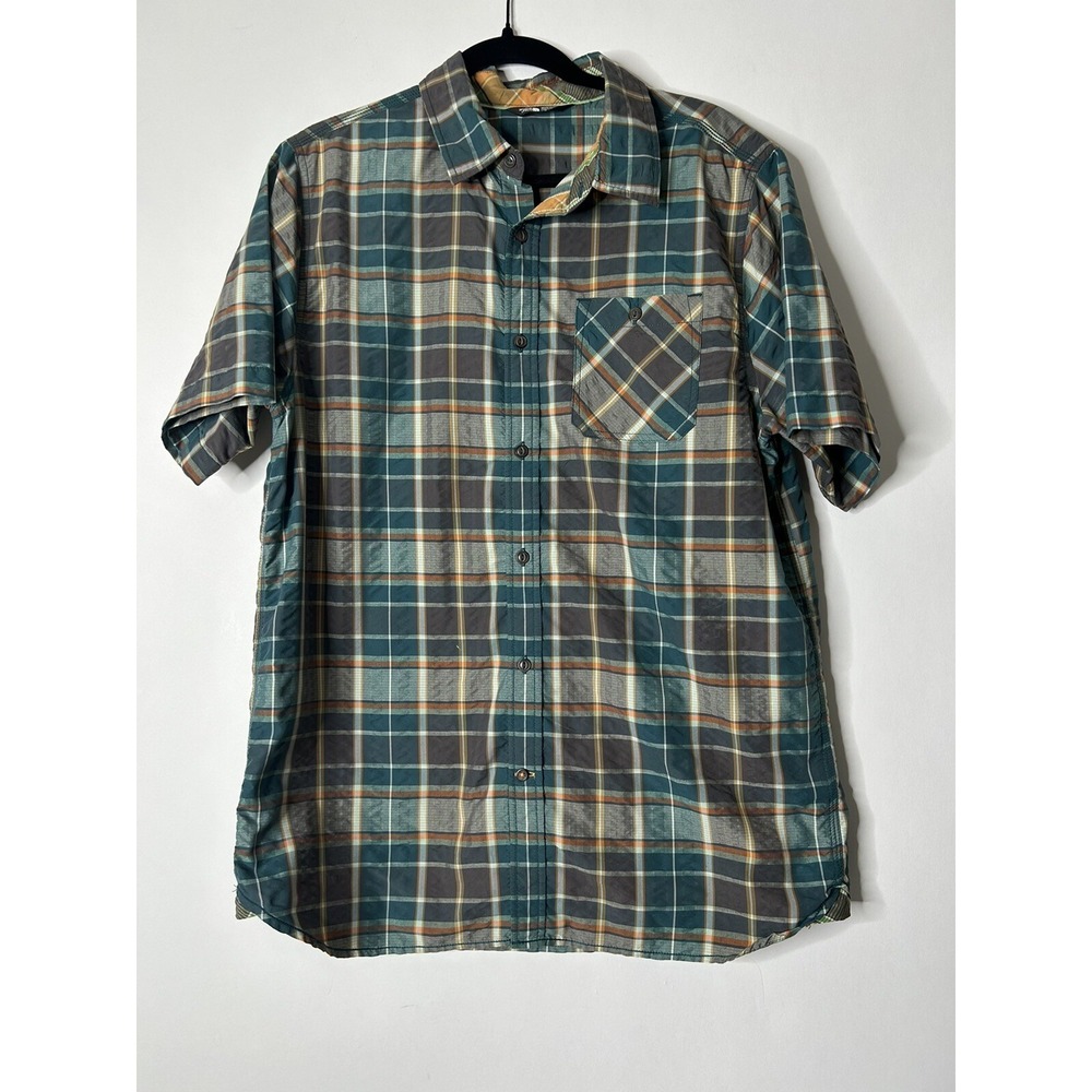 The North Face Men Size L Plaid Short Sleeve Button Front Nylon Polyester Shirt - Picture 1 of 8